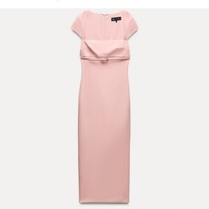 Zara NWT belted midi dress pink